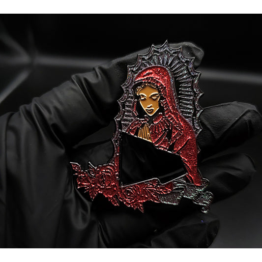 Nueva Era Virgen Maria  Hat Pin Red